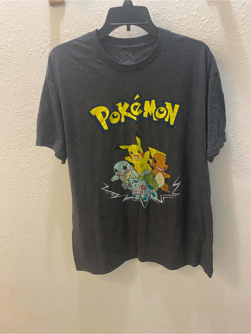 Pokemon Black Tee with Pikachu, Bulbasaur, Charmander & Squirtle